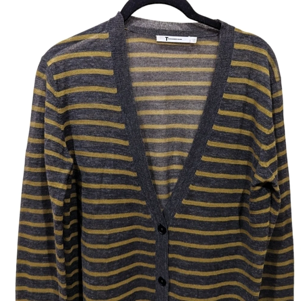 T by Alexander Wang Grey & Yellow Striped Lightweight Cardigan (S)